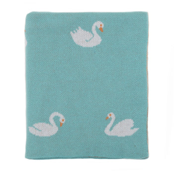 Darzzi Swan Knitted Baby Blanket Aqua